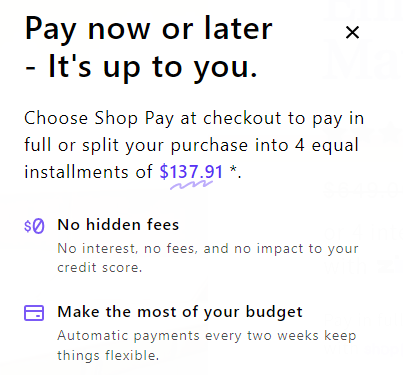 Pay in full or in 4 interest-free installments of $137.91